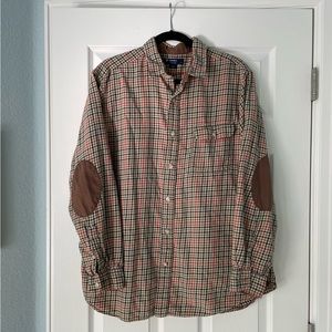 Cremieux 38 Collection XL Houndstooth Plaid LS with Brown Elbow Patches